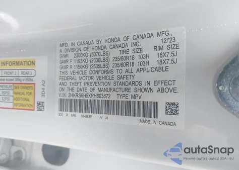 2024 Honda Cr-V Sport из США, поврежденный, VIN 2HKRS6H5XRH803872